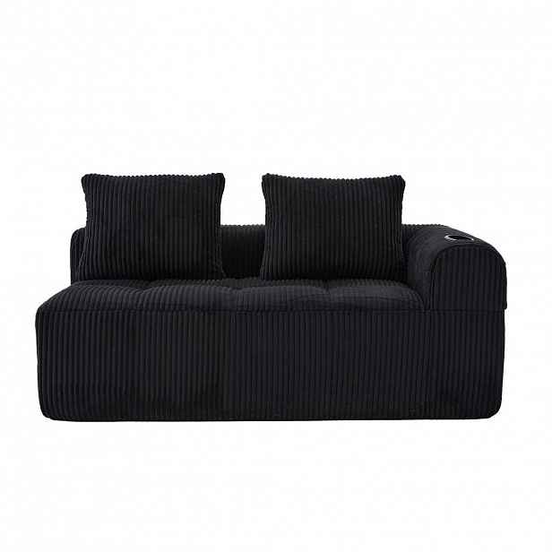 OKWISH DVOUMÍSTNÁ pohovka 158/93/61 cm černá z manšestru s bočními kapsami a držáky na nápoje