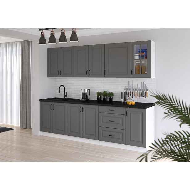 Kuchyňská linka 260 cm Stilo 3 - Bílá + Dust Grey