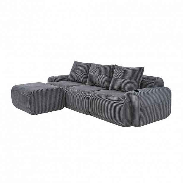 OKWISH MODULÁRNÍ pohovka 268/174/80 cm tmavě šedá z manšestru s držákem na nápoje a kapsou