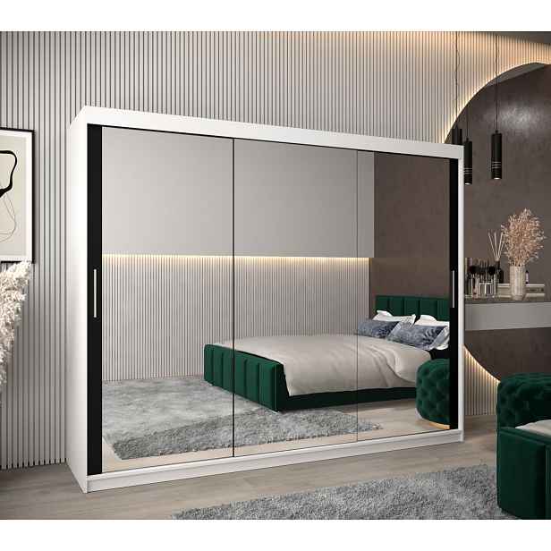 Skříň s posuvnými dveřmi v šířce 250 cm TIMEA 3 - bílá / černá