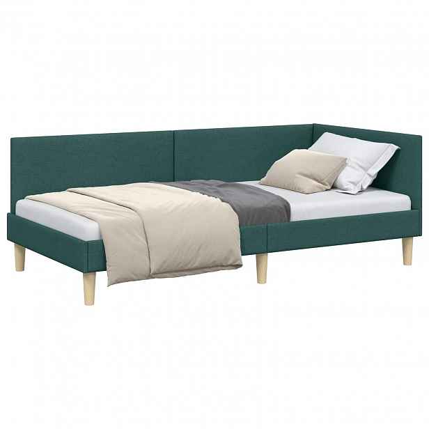 vidaXL Rohový rám postele Tmavě zelená 90 x 190 cm Textil