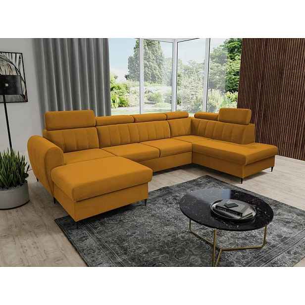 Sedačka na každodenní spaní do U LAKEWAY XL - hořčicová, levý roh
