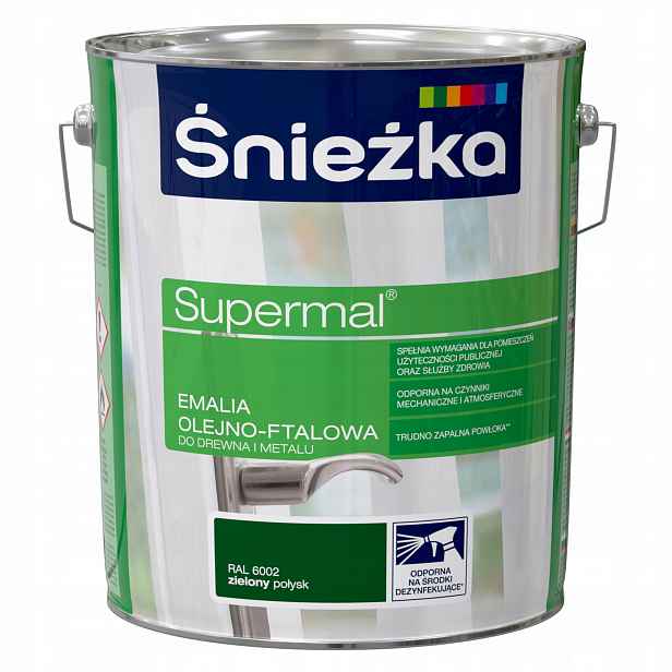 Śnieżka Supermal Olejovo-ftalová Smaltovaná Zelená Lesklá 10L Ral 6002