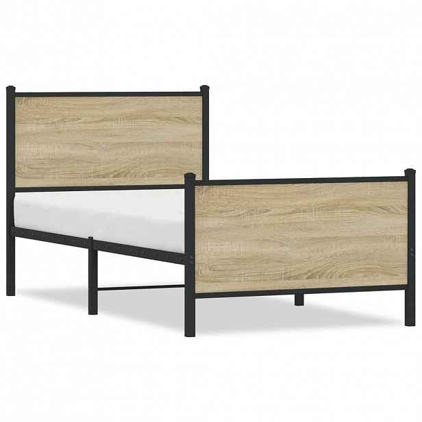 vidaXL Kovový rám postele bez matrace dub sonoma 90 x 190 cm