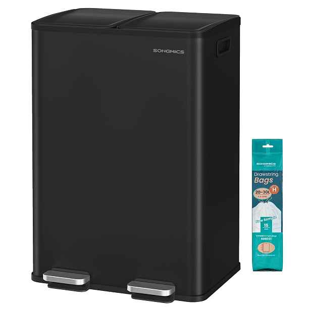 SONGMICS Odpadkový koš s víkem JORDAN 2x30 L černý II