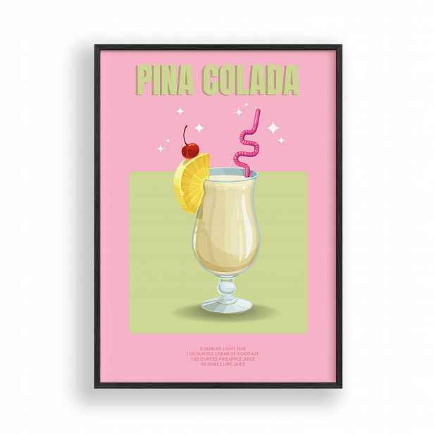 Obraz Koktejl Pina Colada Plakát Rámeček Dřevěný Černý 30x42 cm