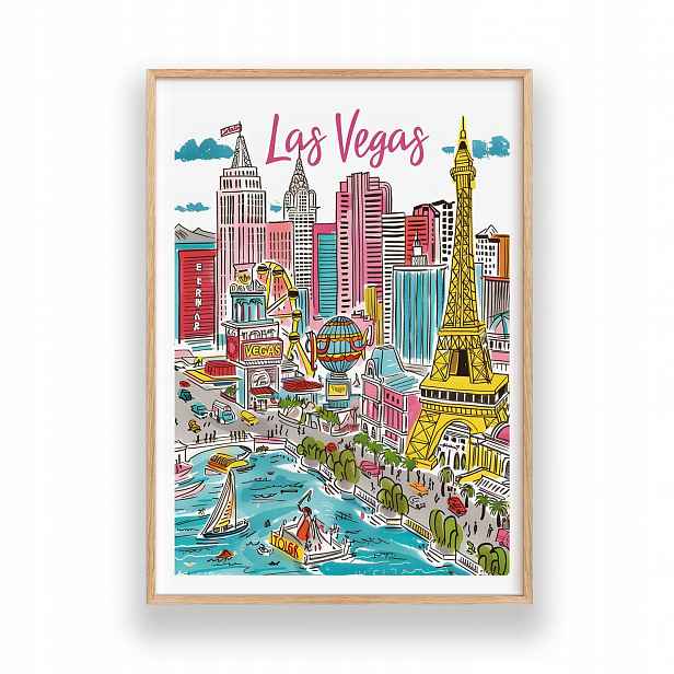 Obraz Las Vegas A3 Plakát Nástěnná Dekorace Rámeček Dřevěný 30x42 cm
