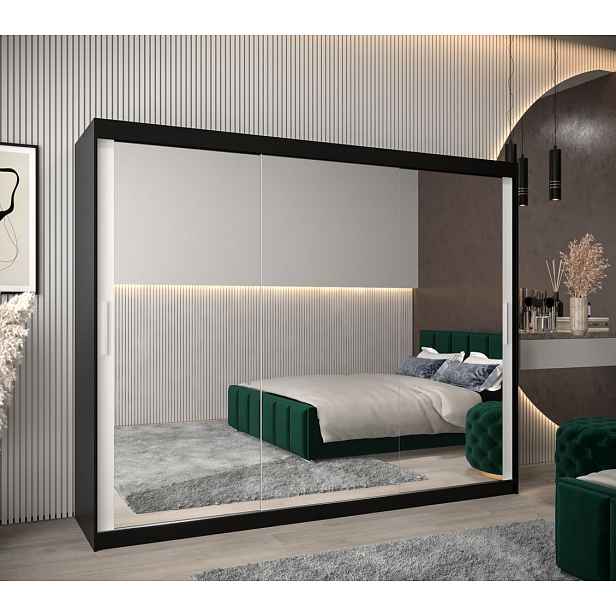 Skříň s posuvnými dveřmi v šířce 250 cm TIMEA 3 - černá / bílá