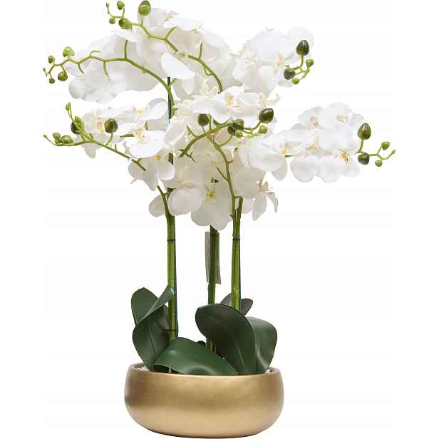 Umělá Orchidej Bílá Ve Zlatém Květináči, Plast 65 CM