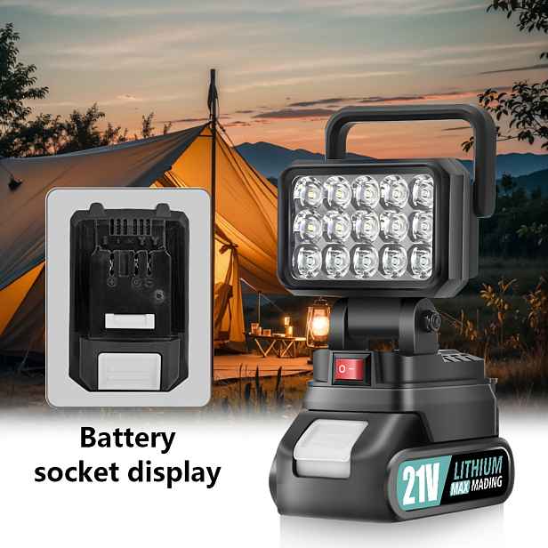 TEMU Přenosná LED vysoce výkonná ruční světelná lampa s napájením z baterie, vhodná pro Makita, lokální , kempingové světlo, ruční světlo, svítilna,
