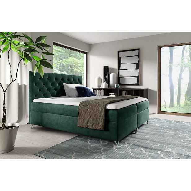 Boxspringová postel VENDELIN - 140x220, zelená + topper ZDARMA