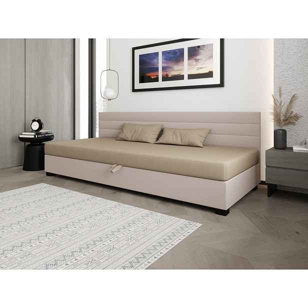Čalouněná postel 80x195 KASANDRA BIZ 1 s úložným prostorem - hnědá / ecru
