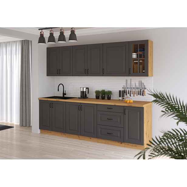 Kuchyňská linka 260 cm Stilo 3 - Dub artisan + Grafit