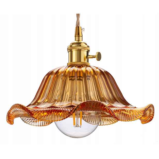 Skleněná závěsná stropní lampa Flower jantarová