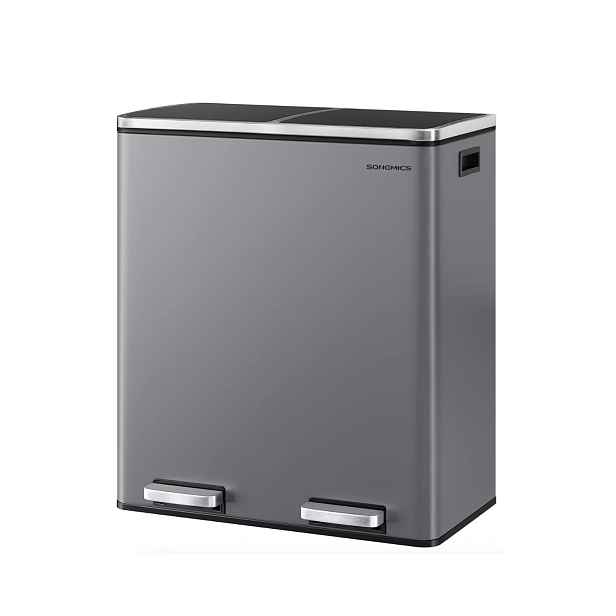 SONGMICS Odpadkový koš s víkem JORDAN 2x30 L šedý/černý