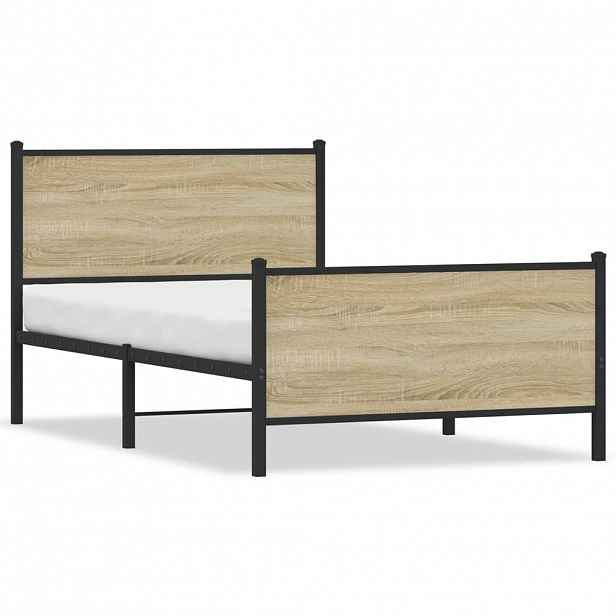vidaXL Kovový rám postele bez matrace dub sonoma 100 x 200 cm