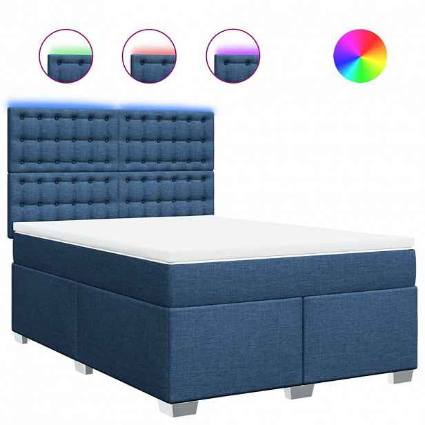 vidaXL Box spring postel s matrací modrá 160x200 cm textil