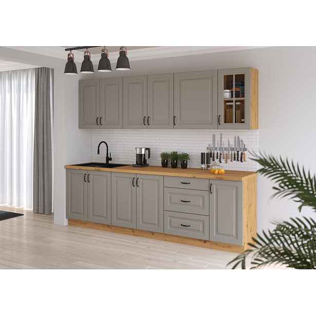Kuchyňská linka 260 cm Stilo 3 - Dub artisan + Clay Grey