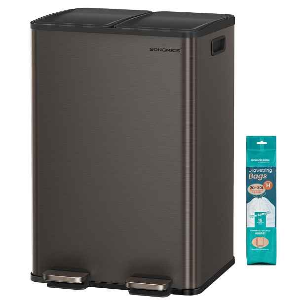 SONGMICS Odpadkový koš s víkem JORDAN 2x30 L tmavě šedý II