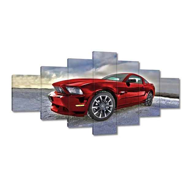 Obrazy 210x100 Červený Mustang Sníh