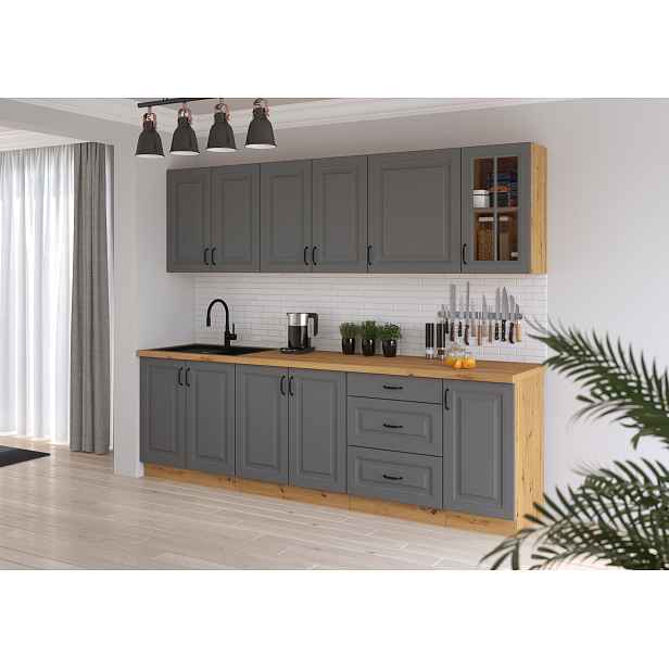 Kuchyňská linka 260 cm Stilo 3 - Dub artisan + Dust Grey