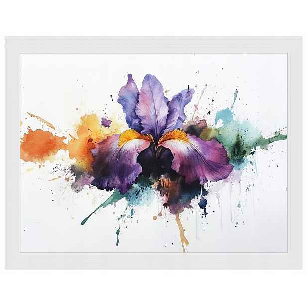 Plakát Rámeček Dřevo Akvarel Příroda Květ Fialový Irys Splash 80x60