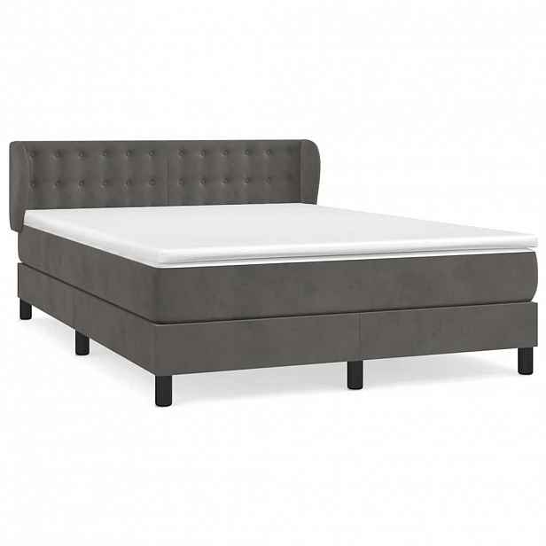 vidaXL Box spring postel s matrací tmavě šedá 140x200 cm samet