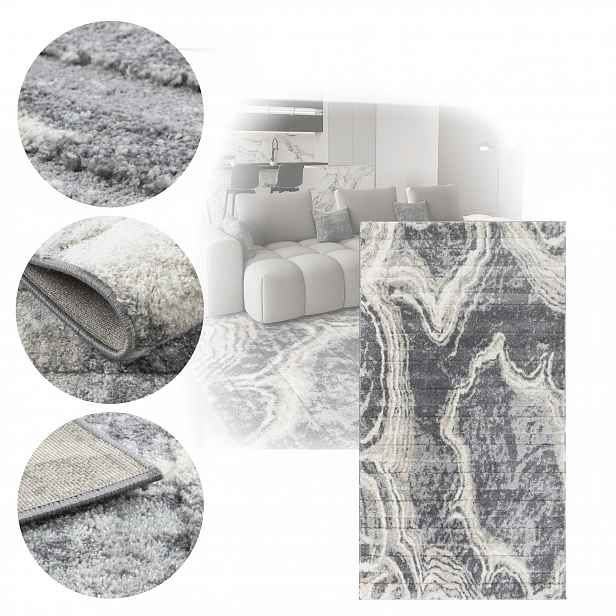 Koberec Shaggy 80x150 cm do ložnice, předsíně, měkký, 3D, antracitový mramor