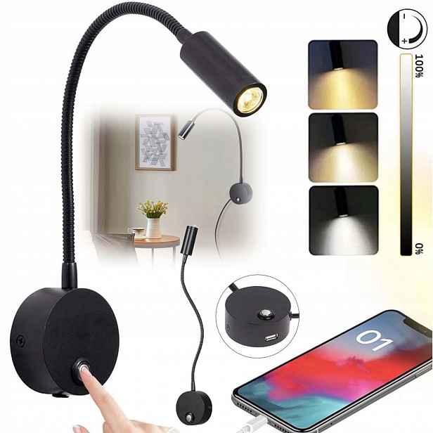 Led Nástěnná Lampa 3W Moderní Teplá Bílá 3 Teploty Barev