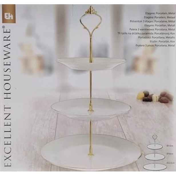Porcelánová etažérka podnos 3-úrovňová Excellent Houseware 22,5 cm