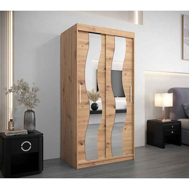 Šatní skříň se zrcadly HERTA - šířka 100 cm, dub artisan