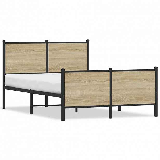 vidaXL Kovový rám postele bez matrace dub sonoma 120 x 190 cm