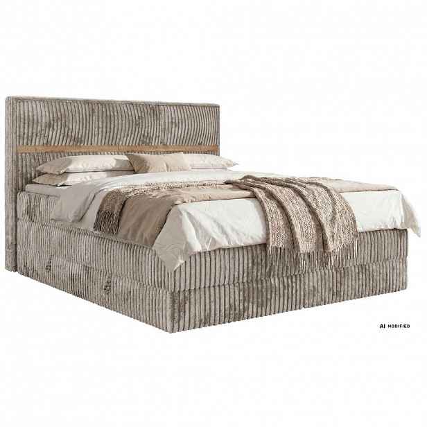 MKS POSTEL BOXSPRING ORVO KING 180/200 - Světle hnědá Manšestr - Topper Visco - H4