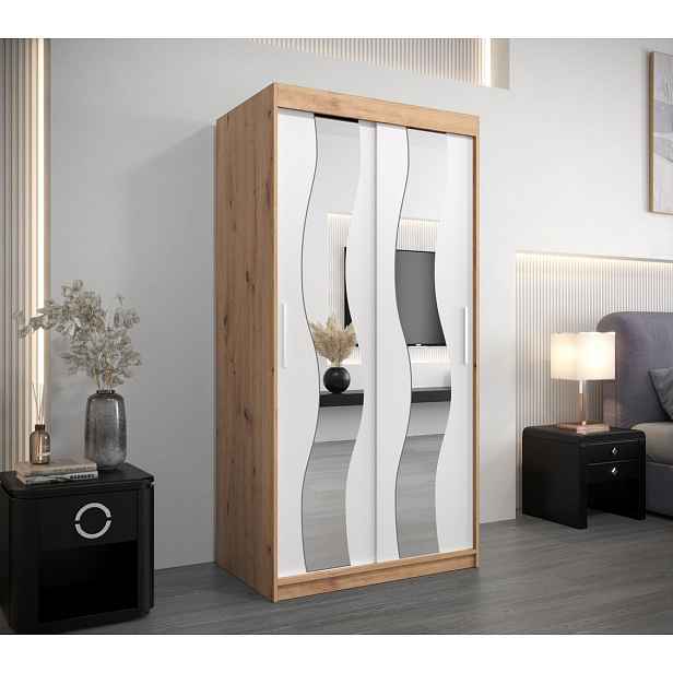 Šatní skříň se zrcadly HERTA - šířka 100 cm, dub artisan / bílá