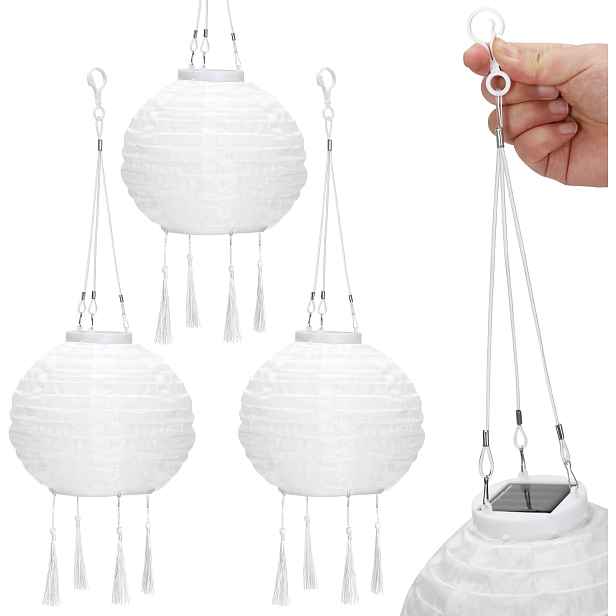 Solární Lampiony Boho Led 3 Ks Bílé S Třásněmi Pro Zahradu A Balkon 8H