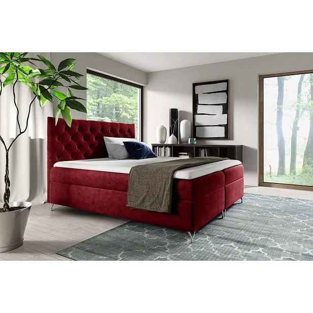 Boxspringová postel VENDELIN - 160x220, červená + topper ZDARMA