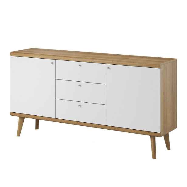 MASSENO KOMODA PRIMARIO, 160/83/40 cm se 3 zásuvkami a 2 dvířky, dekor dub