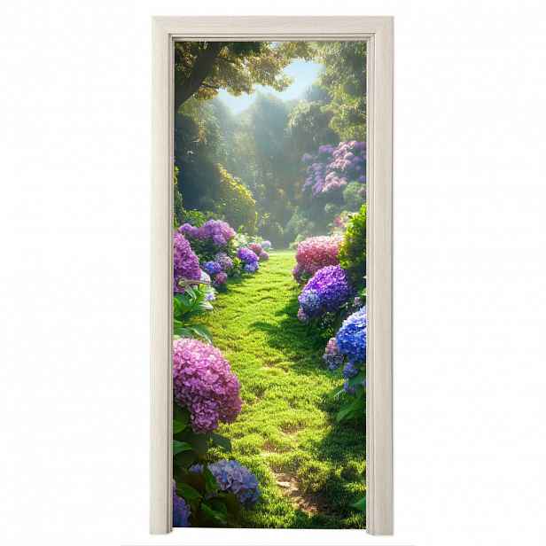MuchoWow SAMOLEPKA NA DVEŘE Příroda - Hortenzie - Květiny - Zelená 95x235