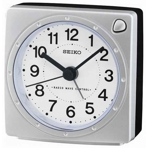 Střední Stříbrný Budík Seiko QHR201S Rádiově Ovládaný DCF77 7,5 cm