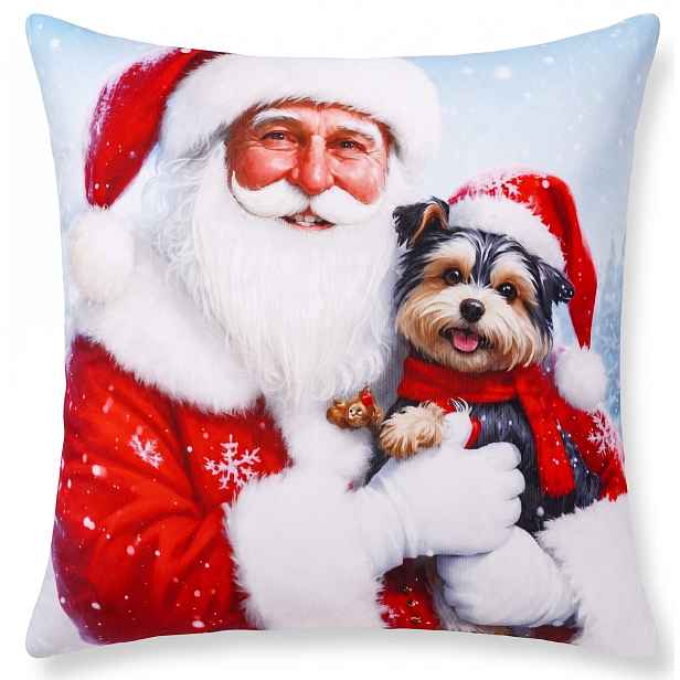 Vánoční povlak na polštář s 3D aplikací SANTA a PES 40x40 cm