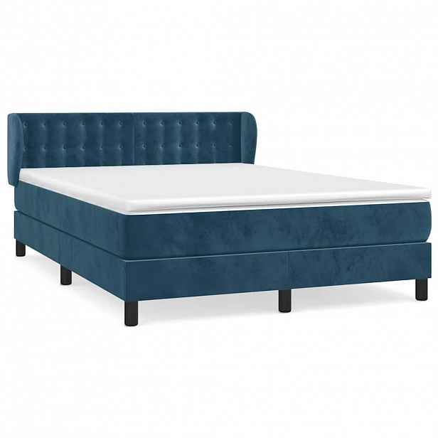 vidaXL Box spring postel s matrací tmavě modrá 140x200 cm samet