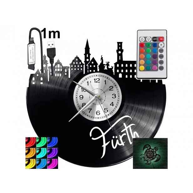 Furth Nástěnné hodiny Rgb Led podsvícené na dálkové ovládání Vinylová deska Moderní