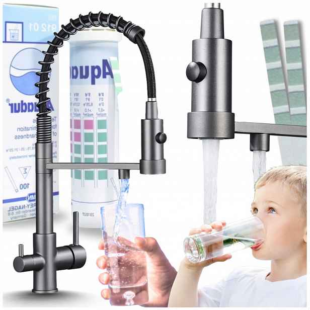 Kuchyňská Baterie Třícestná Flexibilní Ramínko Kohoutek do kuchyně Filtr Grafit