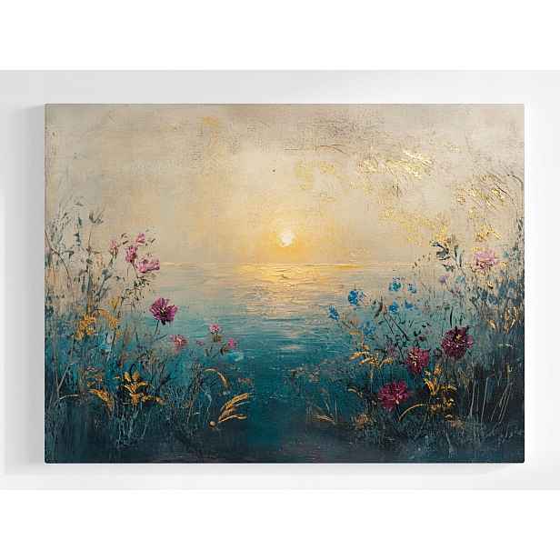 Obraz Na Plátně Canvas Krajina Voda Moře Pobřeží Květiny Slunce 80x60