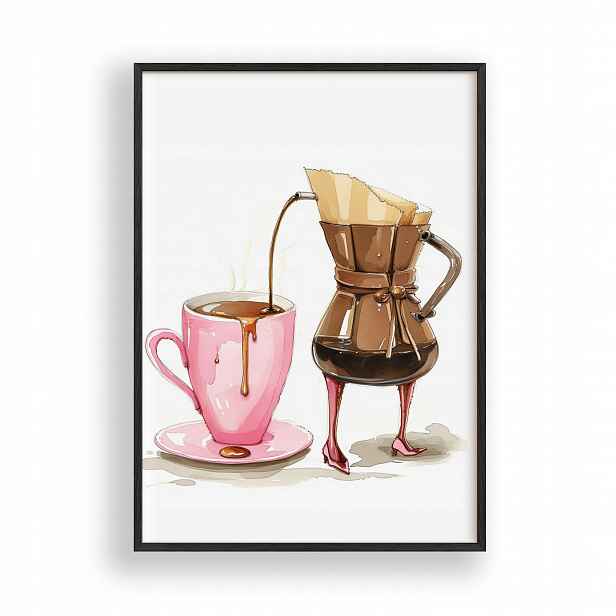 Plakát Coffee Pour Over Káva Obraz Rámeček Dřevěný Černý 30x42 cm