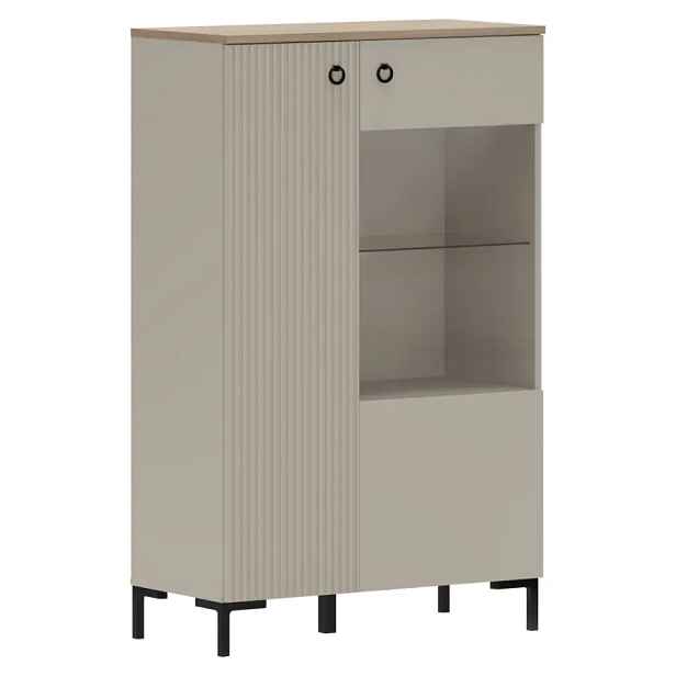 Tempo Kondela Nízká vitrína DOMCA 1D1W/140 – taupe/dub silverjack