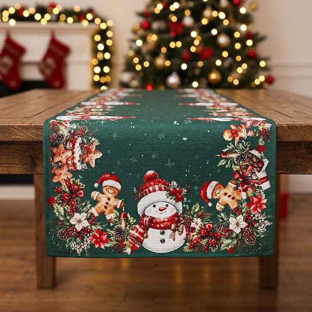 Vánoční běhoun na stůl XMAS PARTY zelená 40x140 cm