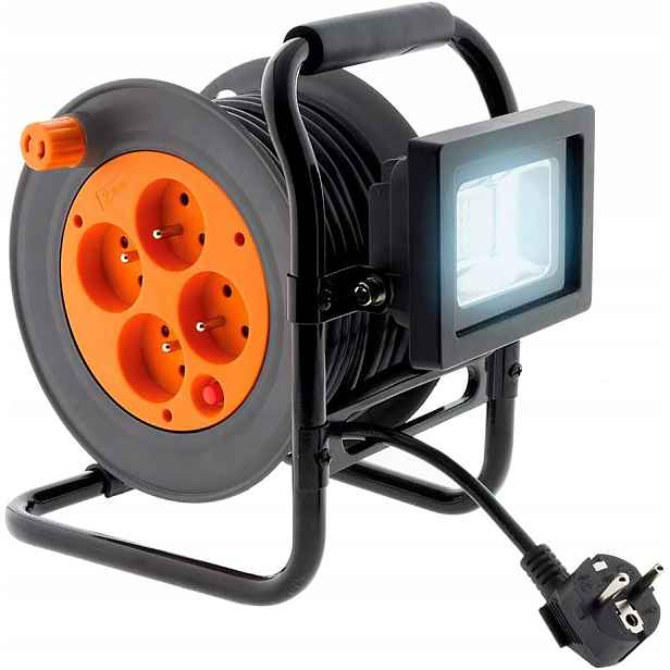 Prodlužovací Kabel Bubnový Zahradní Dílenský 30m Na Bubnu 4 Zásuvky Led Lampa