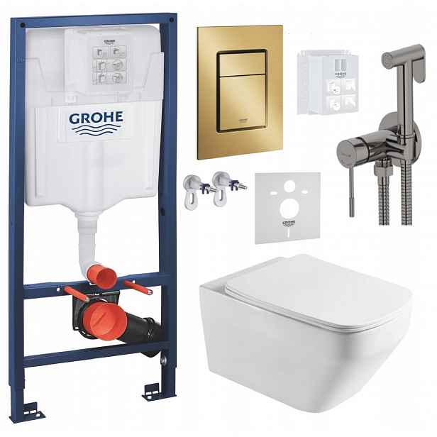 Wc Set Stelaz Grohe Wc Mísa Tornado Tlačítko Zlatá baterie grafit
