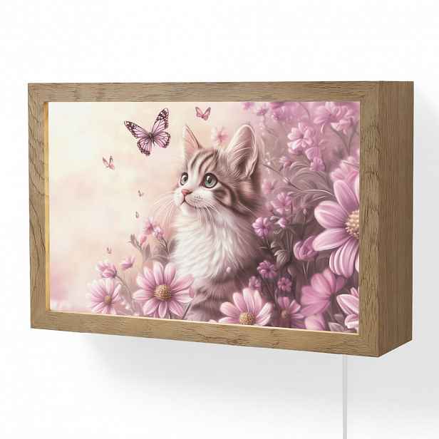OnlyWow NÁSTĚNNÁ LAMPA Koťátko - Květiny - Motýli - Fialová 30x20 cm